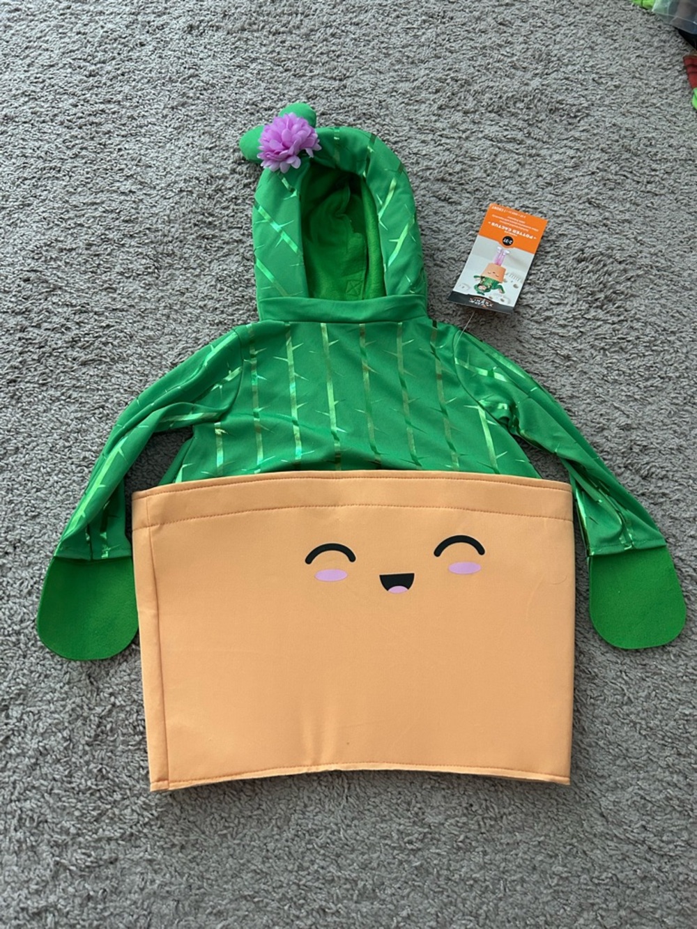 Kids Green Cactus Costume with Smiling Pot Hood and Flower Accent